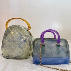 Stylish Transparent Mini Handbag Set with Purple and Blue Accents